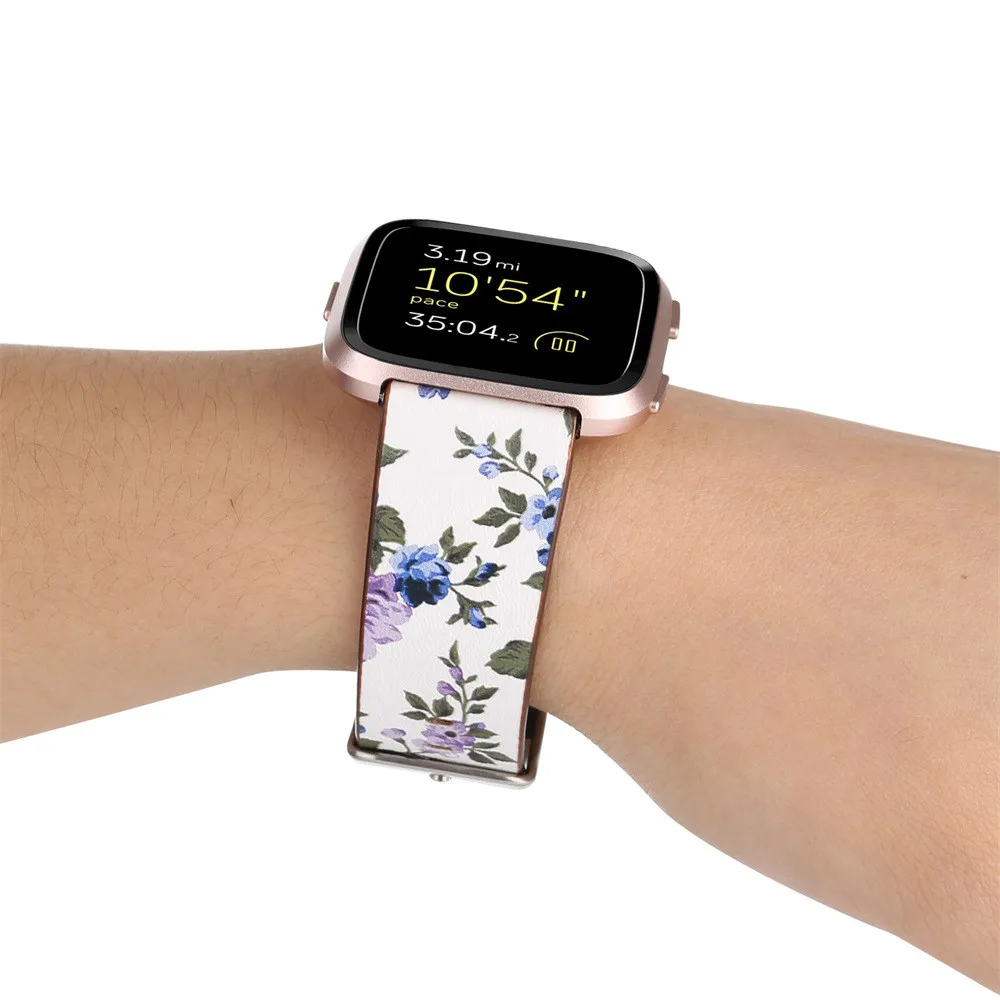 Новые модные умные часы с цветочным принтом роскошные кожаные часы ремешок для Fitbit Versa