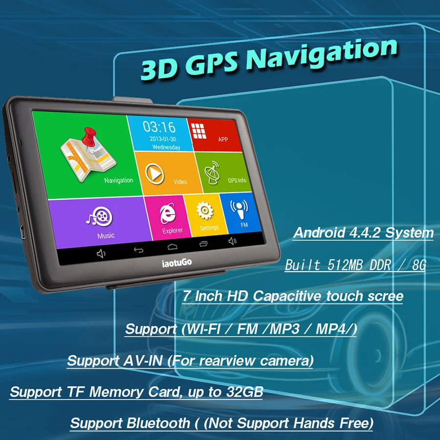 iaotuGo 7″ Android Car GPS Navigation+LED Night Vison Rear Camera,Android