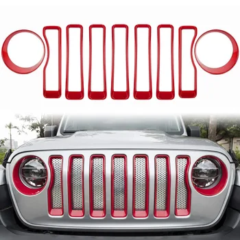 

ChuangQian 9Pcs Red Front Grille Trim Inserts Grill Cover Head Turn Light Cover for 2018 2019 Jeep Wrangler JL JLU Sport/Sports