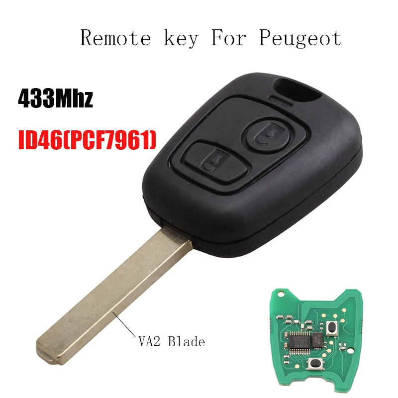 

2Buttons 433MHZ Remote Key Keyless For Peugeot 307 VA2 Blade Transponder Chip ID46(PCF7961) Original key