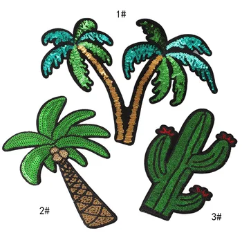 

10pcs large cactus Coconut tree embroidery cloth patch up clothes trousers and holes clothing accessories with glue