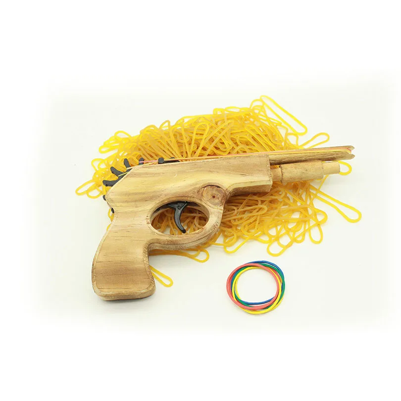 Classical Rubber Band Launcher Wooden Hand Pistol Gun Shooting Toy Guns Gifts 