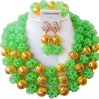

Nnique Nigerian Ethnic Anniversary Present Green Color Crystal Beads Jewelry Set for Women and Girls 3C-SJXJS-17
