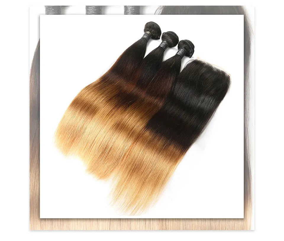 Omre Straight Hair Weave Brazilian Human Hair 3 Bundles With Closure 1B 4 27 Remy Bundles Hair Extensions Zing Silky Hair Vendor (7)