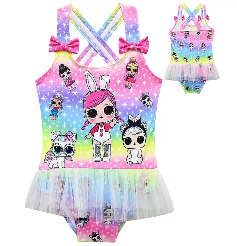 

Hot Swimsuit dress colorful Children Summer Cute Baby Girls doll lol Swimwear lol doll Beach Girls Swimsuit Kid clothing