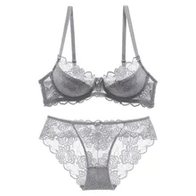 Летнее тонкое сексуальное кружевное женское нижнее белье, Прозрачное нижнее белье, удобный дышащий комплект с бюстгальтером большого размера