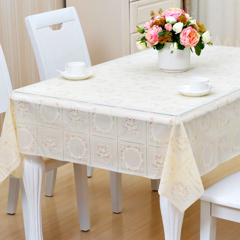 

137*180CM PVC Tablecloth Waterproof Rectangle Plastic Lace Small Europe Rural Style Waterproof Oilproof Tablecloth