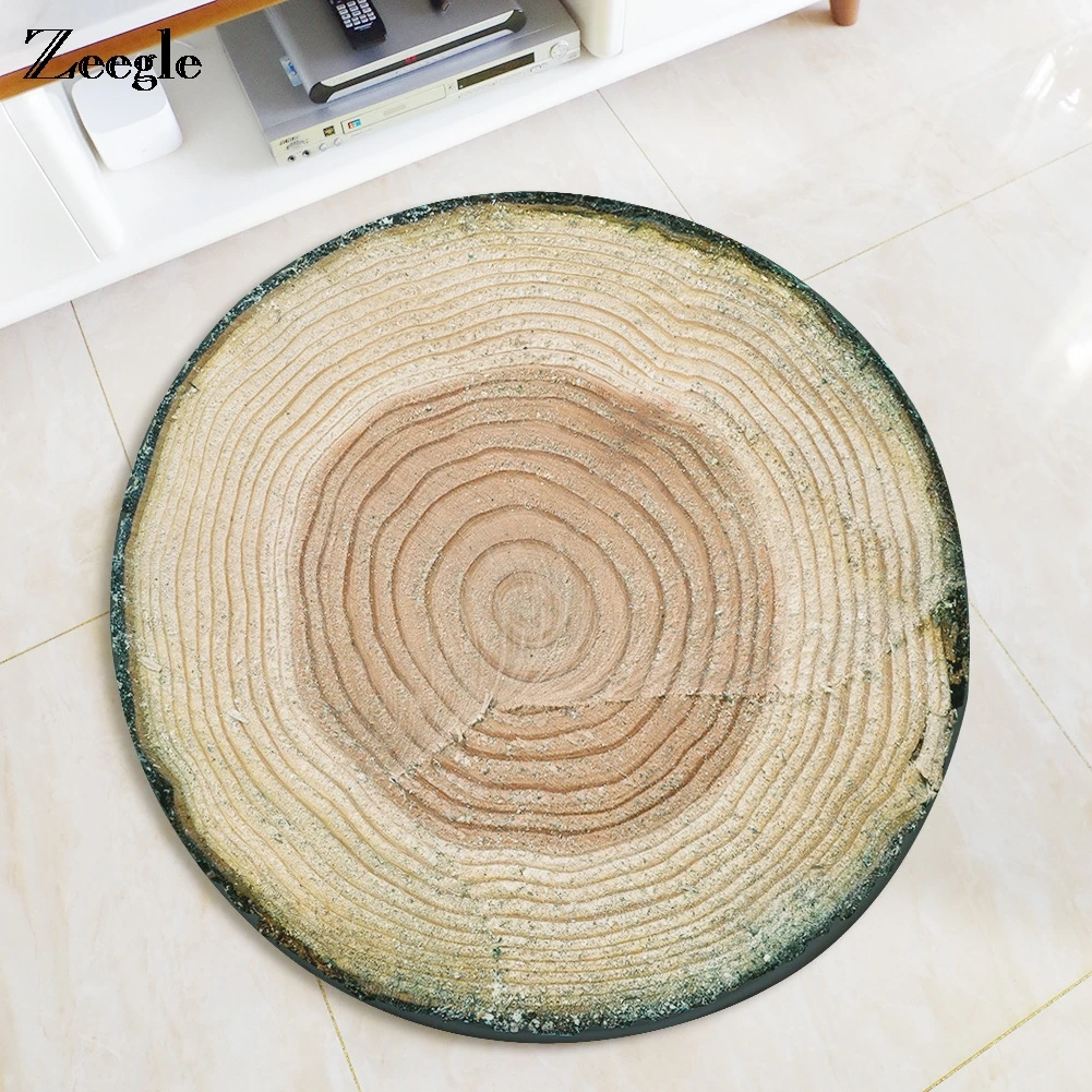 

Zeegle Wood Printed Round Carpet Mat Flannel Computer Chair Area Rug Home Decor Floor Mats Kids Bedroom Carpet Living Room Rugs