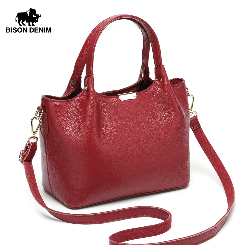 

BISON DENIM Genuine Leather Luxury Handbags Women Bags Designer Women Tote Bag Casual top-handle bag Female Shoulder Bag N1621