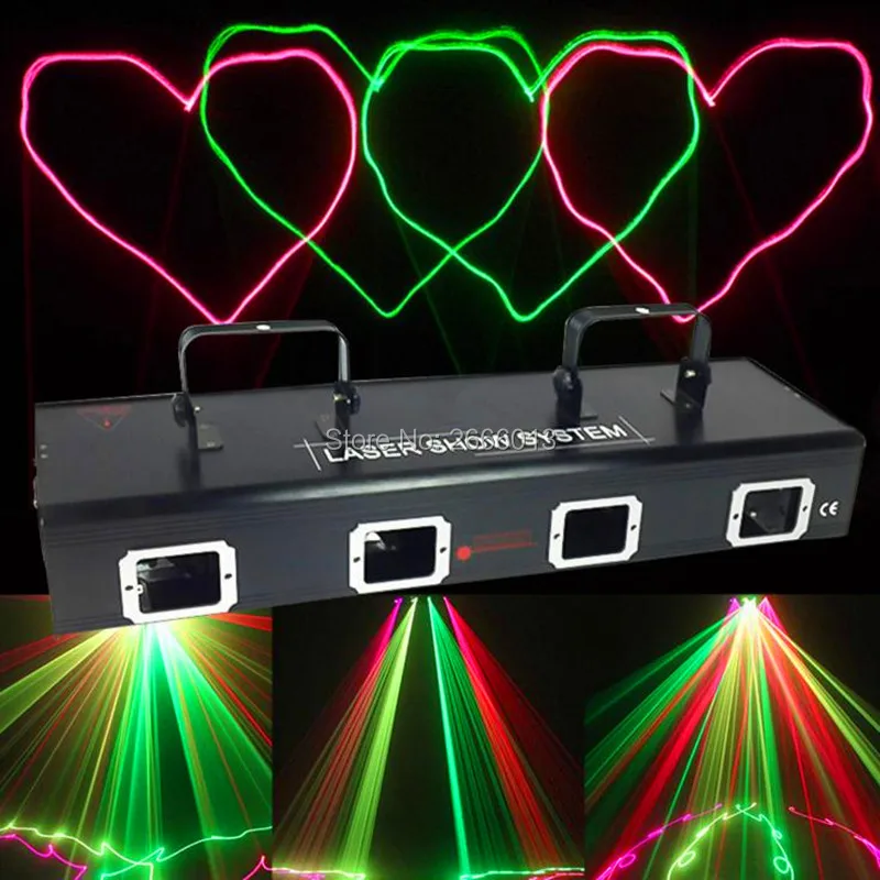 

4 Lens RG Color Stage Laser Light For Disco DJ Party NightClub Pub Professional DMX Red Green Color Scan Laser Lights Projector
