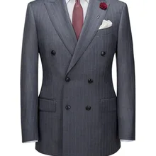 Новое поступление, на заказ, приталенный, серый, с белой полоской, шерсть, двубортный, шесть пуговиц, заостренный лацкан, двойной вентиляционный костюм
