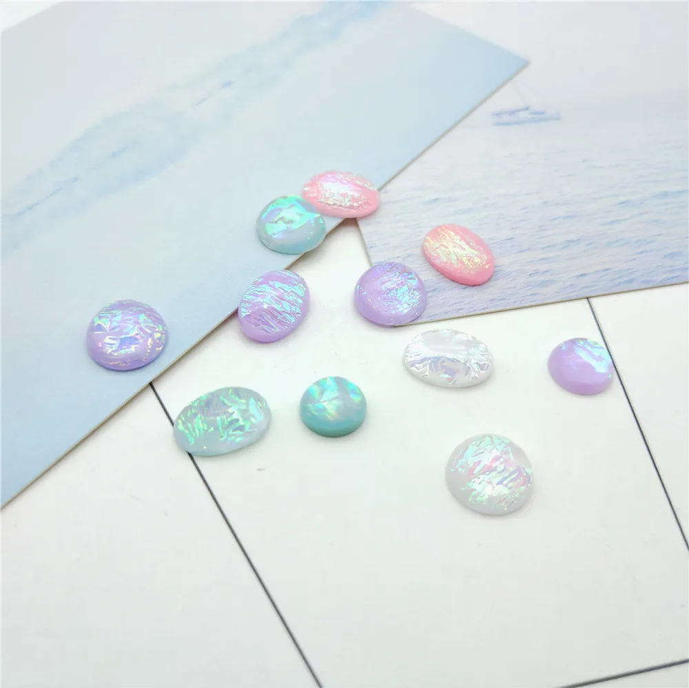 20pcs/lot Resin Embellishment 10x14mm Oval Cabochons Colorful Foil 10 12mm Round Flatback Cabochon Setting DIY Jewelry Crafts