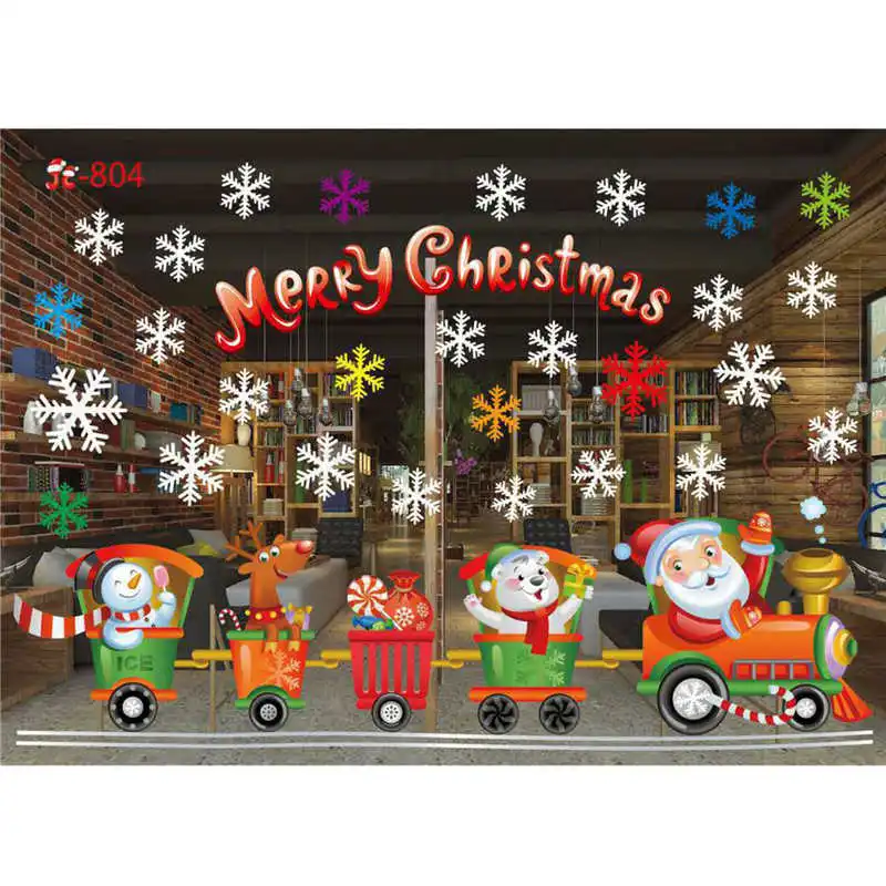 2018 Christmas Living Room Xmas Santa Claus Snowman Elk Wall Stickers Window Decor wall stickers home decor living room 3d #2n2 (8)