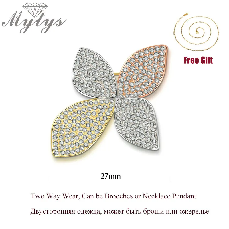 Mytys полный паве Установка AAA кубический циркон три тона золотой цветок броши