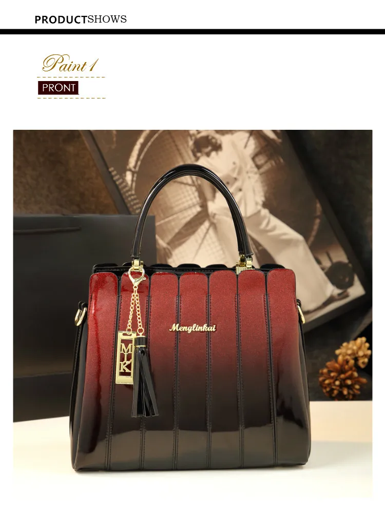 Новые сумки с верхней ручкой для женщин, кожаные сумки, известный бренд, лакированная кожа, клатч, Женская Офисная сумка, Лоскутная сумка-мессенджер