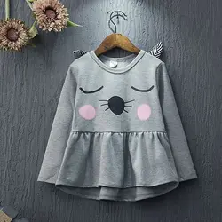 Pudcoco/Новое милое платье Детское праздничное платье с длинными рукавами и рисунком 3D кота для маленьких девочек одежда для маленьких девочек