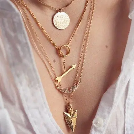 

3UMeter Necklace for women gold Multilayer sweater chain long pendants necklaces Angel Wings arrow necklace gift for girlfriend