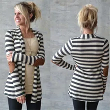 Shocking Show Women Casual Long Sleeve Striped Cardigans Patchwork Outwear