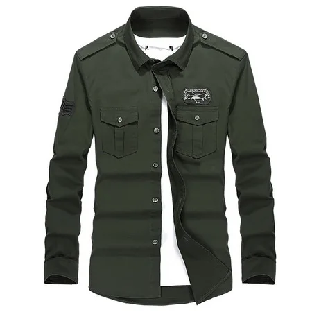 Military Mens Shirts Long Sleeve Fashion Embroider Cotton Uniform Pilot Shirt Military Mens Shirts Long Sleeve Fashion Embroider Cotton Uniform Pilot Shirt