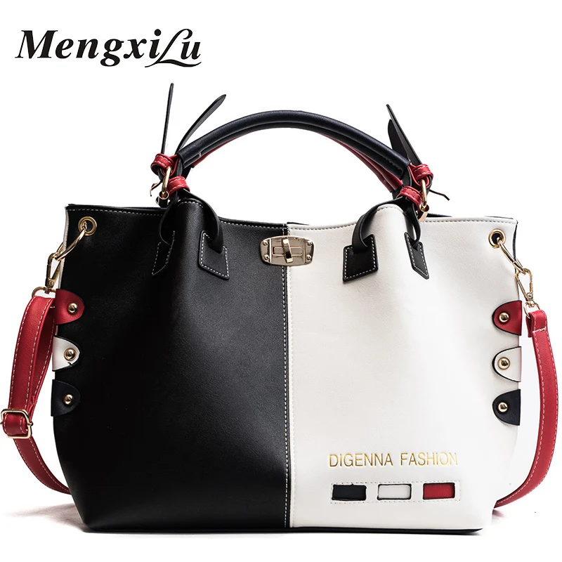

New Women Handbags Fashion PatchWork Color Design Large Capacity Women Messenger Crossbody Bags Rivet Shoulder Bag Female Bolsos