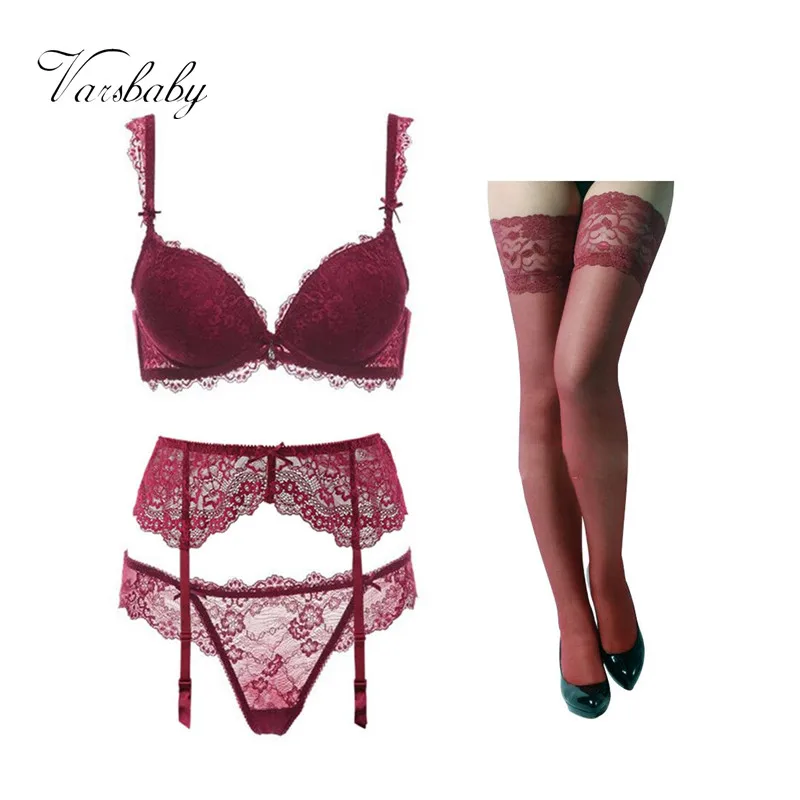 

Varsbaby women's sexy three quarters push up underwear underwire bra sets 4 Pcs/Lots