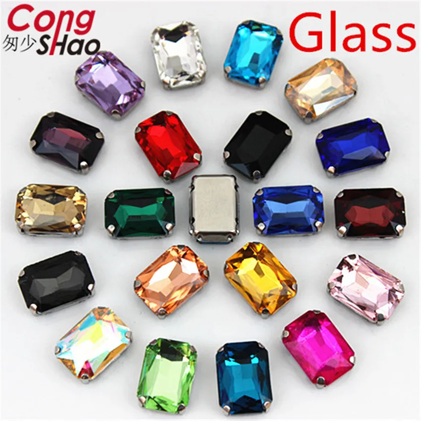 Cong Shao Rectangle Colorful Sew On Rhinestones Stainless steel Claw Glass Crystals Sew On Claw Stones For Wedding Dress WC1004