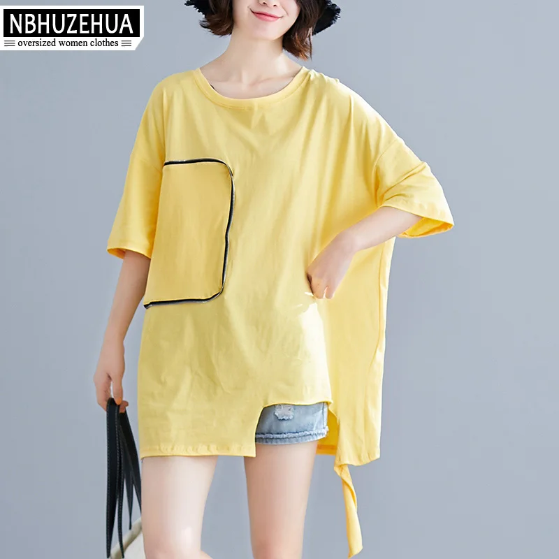 

NBHUZEHUA Tshirt Women Plus Size Short Sleeve Harajuku Hole Irregular Long T Shirt Summer Cotton Oversized Tops 5XL 6XL 19-D374