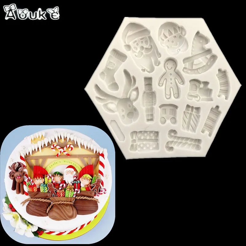 

Santa Claus/Snowman/Elk Fondant Cake Mold Candy Chocolate Silicone Molds Cookies Pastry Mould Baking Cake Decoration Tools Aouke