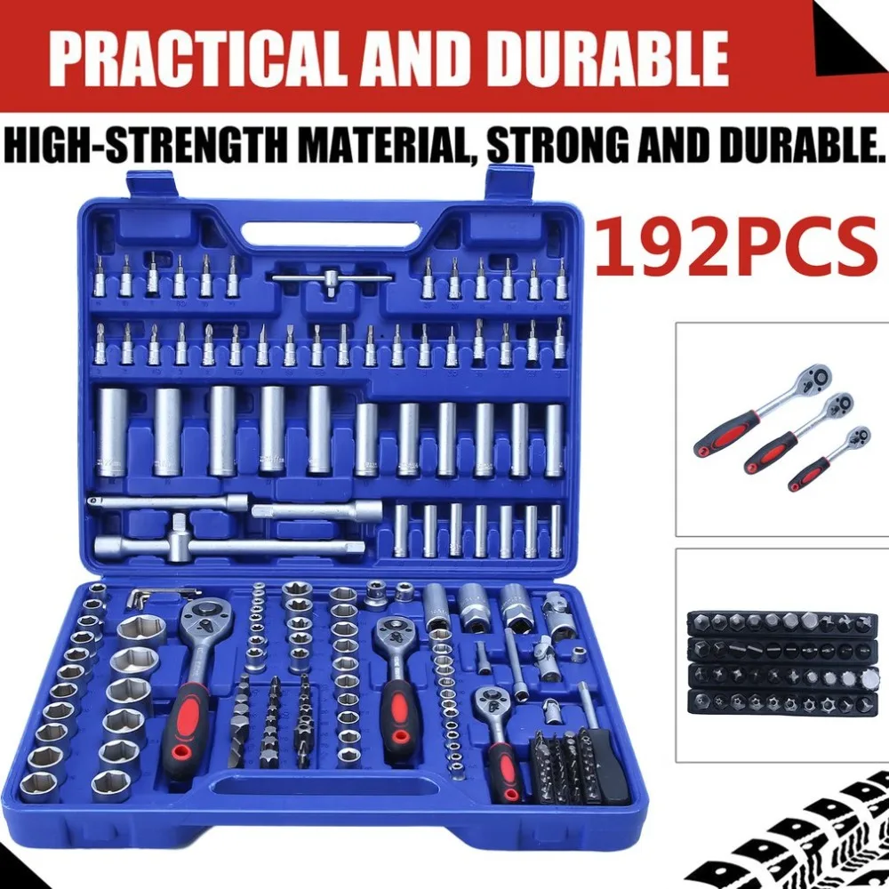 

192PCS/SET 1/4 3/8 1/2 Inch Ratchet Tool Universal Ratchet Nut Socket Wrench Set Car Repair Tools Professional Hand Tool Set