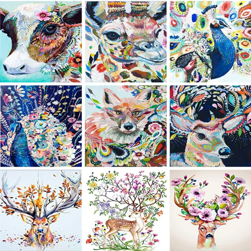 

5D DIY Diamond Painting Animal & Flower Mosaic Pictures Wall Picture Cattle Deer Giraffe Fox Diamond Embroidery Cross Stitch Kit