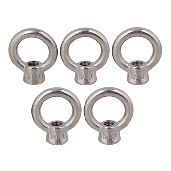 

304 Stainless Steel Japanese Style Threaded Ring Shape Eyed Nuts with M10 Bolts Pack of 5