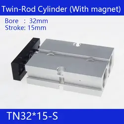 TN32 * 15-S Бесплатная доставка 32 мм диаметр 15 мм Ход Компактный Воздушные цилиндры TN32X15-S двойного действия пневматический цилиндр
