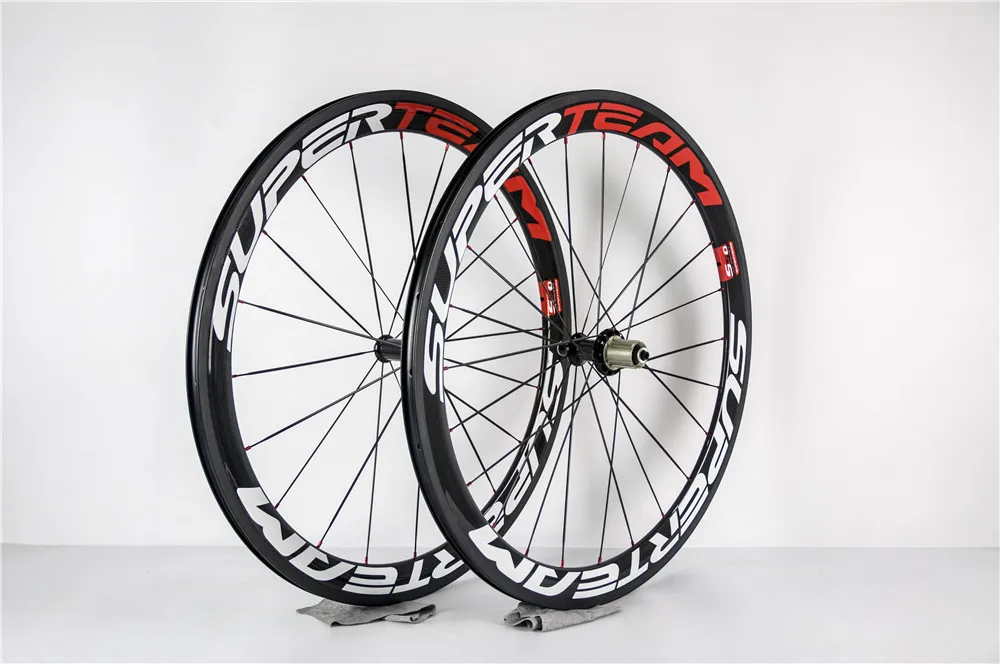 Cheap New arrival R36 hub Super Team 50mm Red White full carbon fiber road bike wheelset matte finish 3k 700C wheels 1