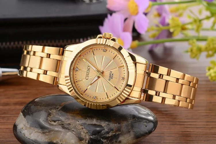 Бренд CHENXI роскошные женские часы золотые водонепроницаемые элегантные женские деловые часы минимализм повседневные Кварцевые женские наручные часы золотые - Цвет: Золотой
