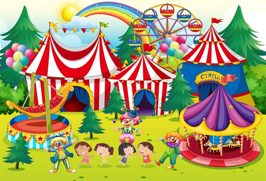 

Laeacco Cartoon Ferris Wheel Tent Circus Cruise Scenic Baby Children Photography Backgrounds Photographic Studio Photo Backdrops