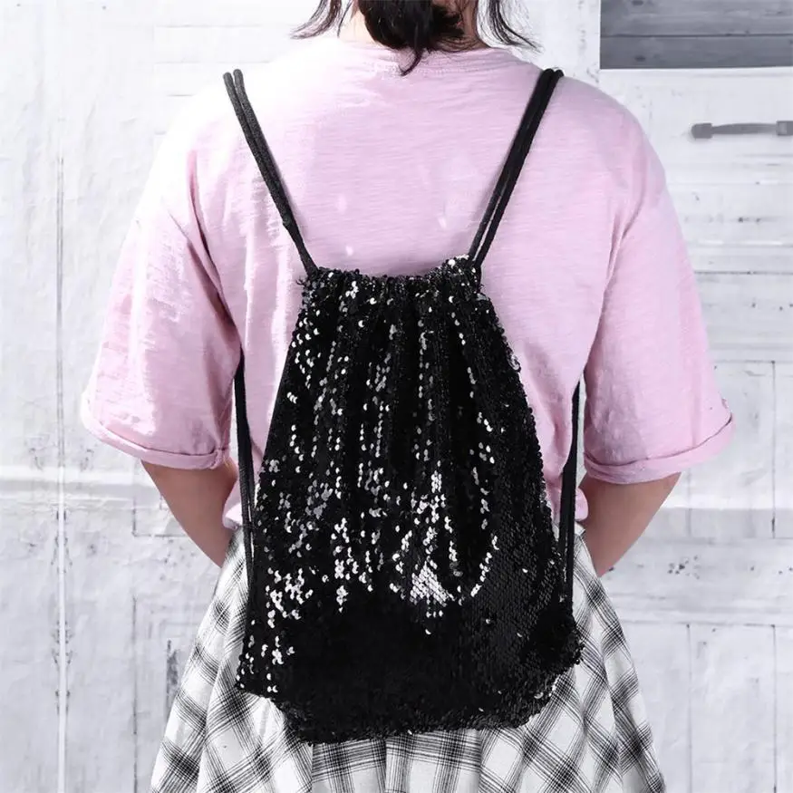 

Drawstring Bags Roses Double Color Sequins Bling Bling Travel School Backpack Drawstring Backpacks Mochila