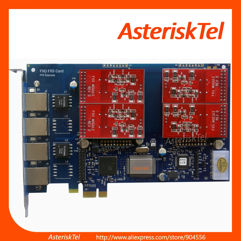 Карта Asterisk с 4 портами FXO, FXO PCI-E, Elastix, Freepbx, digium PCI Express Digium card Asterisk Voice Card