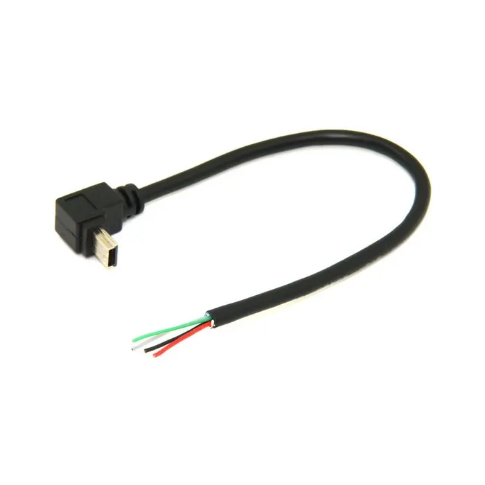 

Mini USB 5pin Up Right Angled 90 Degree to 4 Wires Open Cable for DIY OEM Black Color 20cm