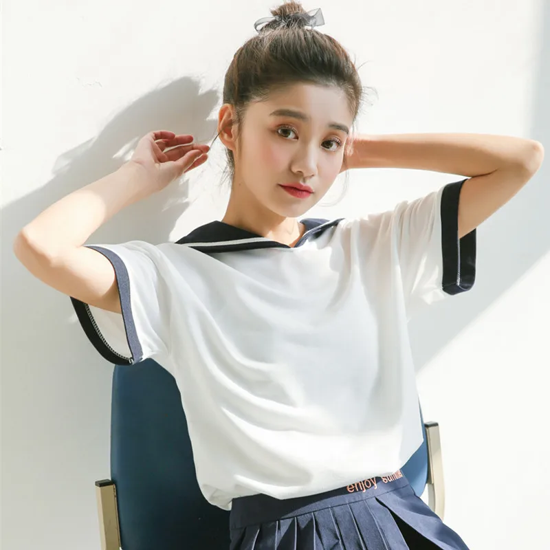 Новинка, японский стиль, милая футболка с матросским воротником и коротким рукавом, женские летние повседневные свободные топы, футболки, Harajuku, женские футболки Kawaii