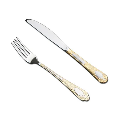 European Style High Grade Gold Flatware Stainless Steel Steak Knives Serving Spoon Kitchen Seti Home Dinner WZN037 - Цвет: Style A