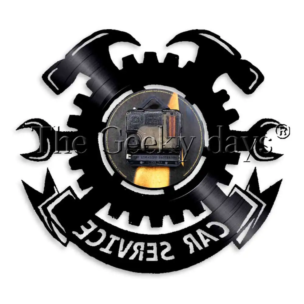 Online 1 stück Auto Service Garage Werkzeuge Reifen Schlüssel Schallplatte Wanduhr Mechaniker Service Moderne Wanduhr Wand Dekor Kunst