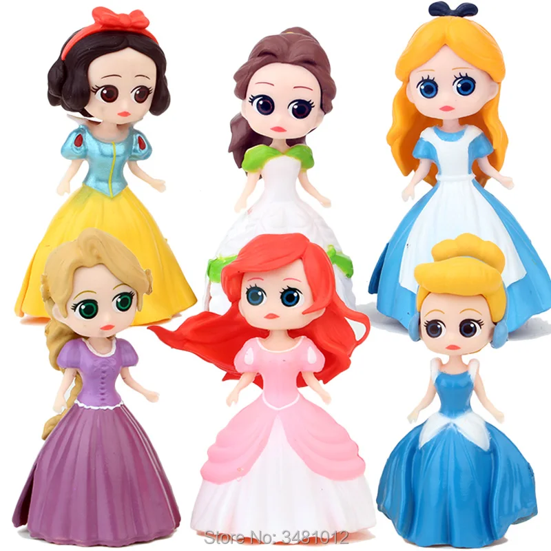 6 шт./лот принцесса куклы Алиса в стране чудес Рапунцель Ариэль Золушка ПВХ фигурки героев фигурки, детские игрушки набор для детей