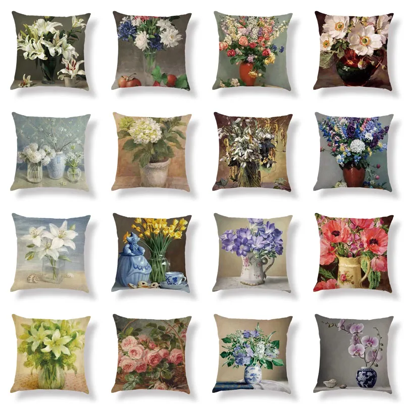 

2019 new sale beautiful flower linen square 45*45cm pillowcase car seat cushion cover creative home decoration sofa pillowcover