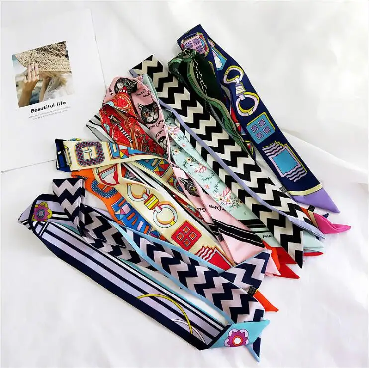 Hijab Women Bandana Ribbon Wave Narrow Strip Print Hair Band Decoration Joker Small Head Neck Scarf Bind Package Woman Scarves Hijab Women Bandana Ribbon Wave Narrow Strip Print Hair Band Decoration Joker Small Head Neck Scarf Bind Package Woman Scarves