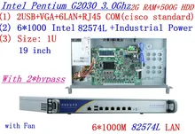 Broadband VPN Router 1U Firewall Server with 6*1000M Gigabit lan Intel G2030 3.0G 2G RAM 500G HDD 2*bypass Support