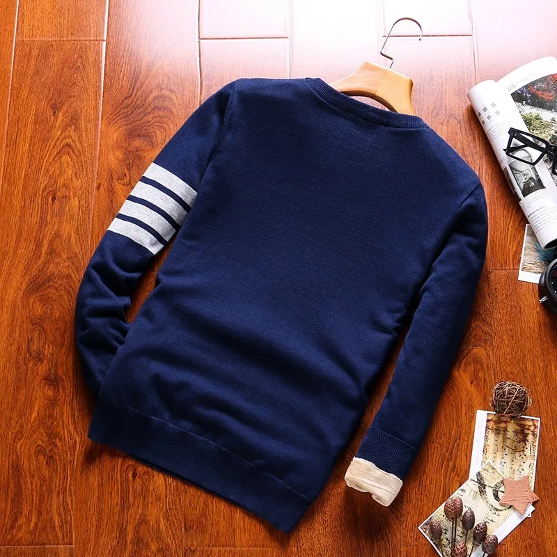 Varsanol 100% Cotton Pullovers Sweater Men Thick V-neck Coat Winter Casual Long Sleeve Sweaters Fit Knitting Solid Clothing New