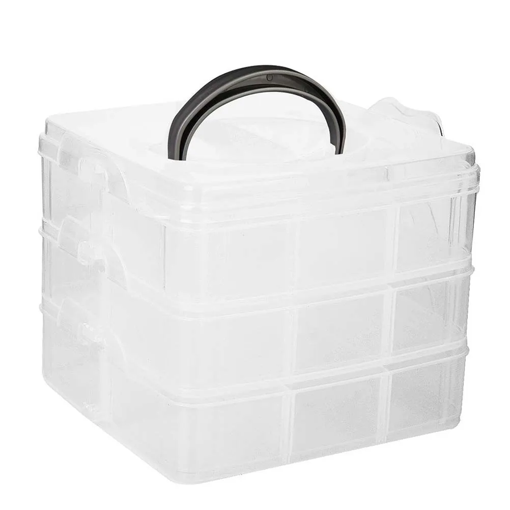 

OUNONA 3-Layer 18-Grid Adjustable Jewelery Organizer Storage Box Make Up Storage Container Case with Removable Dividers