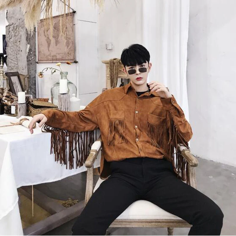 

Spring New Men's tassel design punk hip hop Jacket Male Casual Streetwear Hip Hop street style Coat Men Clothing