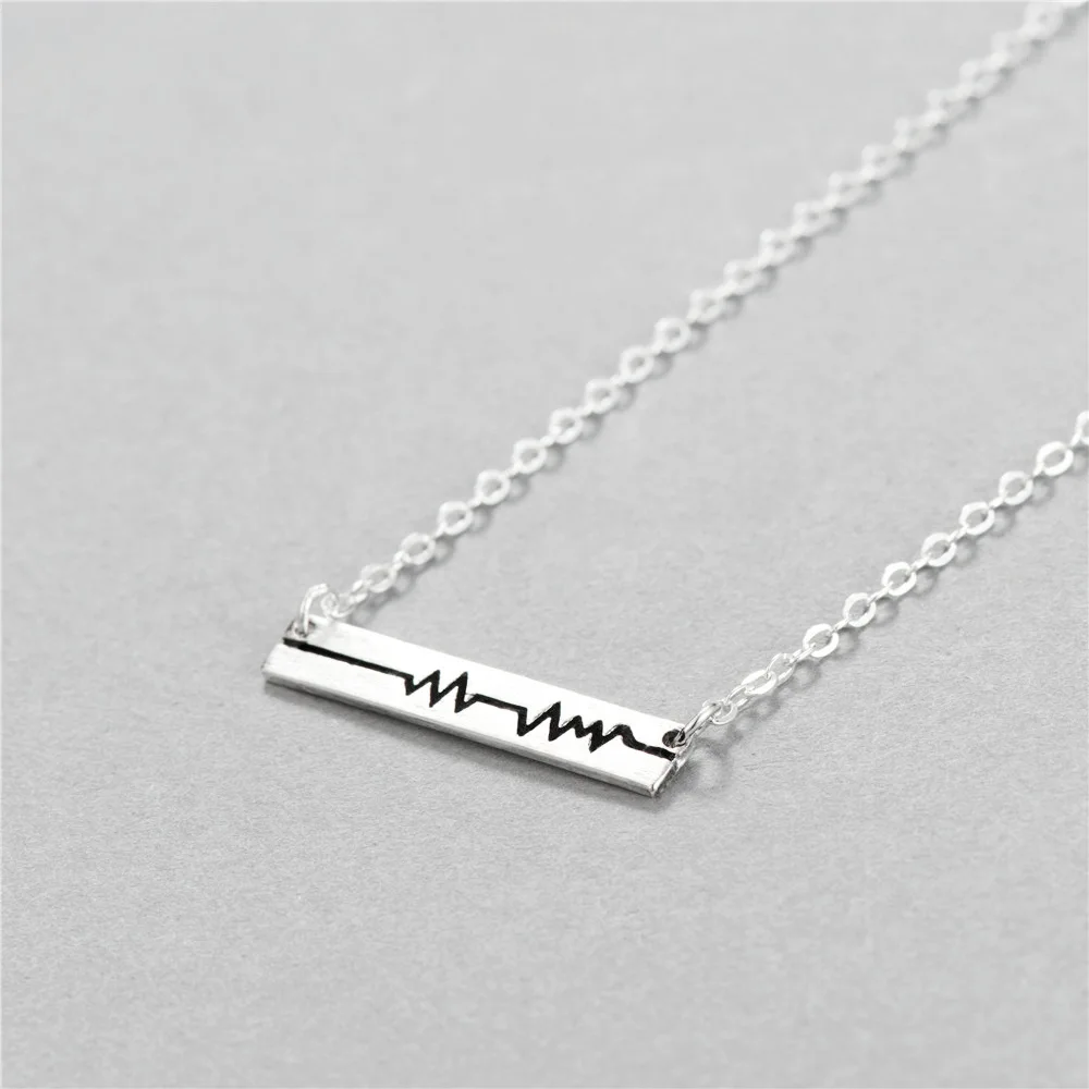 heart beat electrocardiogram women 100% 925 Sterling silver nacklace Jewellery Clavicle chain pendant charms chocker girl gift