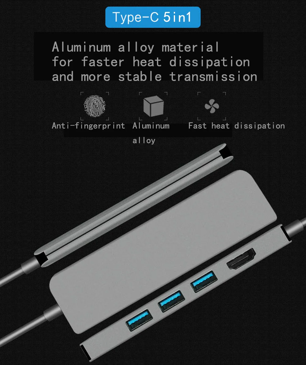 Док-станция с разъемом HDMI USB power Delivery Hub Fealushon для ноутбука Macbook Pro hp DELL Surface lenovo samsung Dock